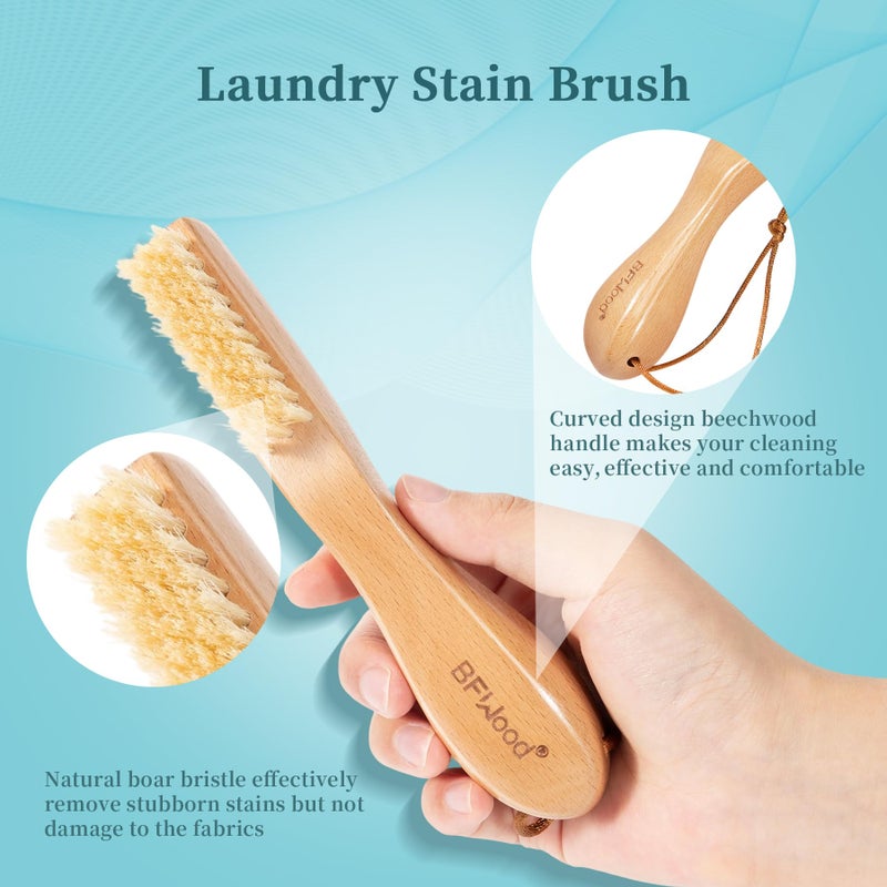 BFWood Laundry Stain Brush, Natural Soft Boar Bristles, Removes Tough Stains from Delicate Fabrics Like Knits, Cotton, and Linens, Gentle on Fabrics, No Damage - Image 3